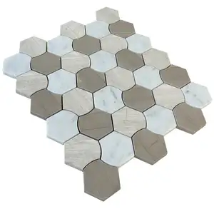 Vendita calda grigio esagono lucido mattonelle di mosaico di marmo naturale pavimenti in piastrelle interni piastrelle