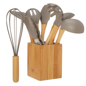 Heat Resistance 8 Piece Food Grade <strong>Silicone</strong> and Wooden Handle <strong>Kitchen</strong> <strong>Utensils</strong> Cooking <strong>Utensils</strong> Set