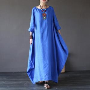 Wholesale Pure Color Women <strong>Linen</strong> <strong>Dress</strong> Comfortable Plus Size <strong>Maxi</strong> Loose <strong>Linen</strong> <strong>Dress</strong> - Product Image 1
