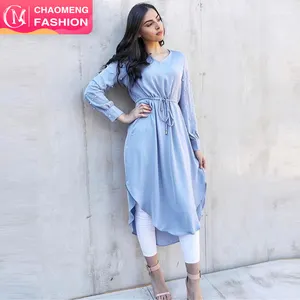 Chemisier décontracté en mousseline de soie, chemise style musulman, manches longues, robe Abaya pour femmes, tenue de bureau, #2245, été 2019