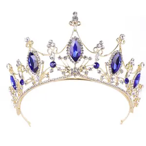 2019 new arrival Blue Diamond vintage tiaras Royal Queen Baroque Bridal Crown wedding headpiece