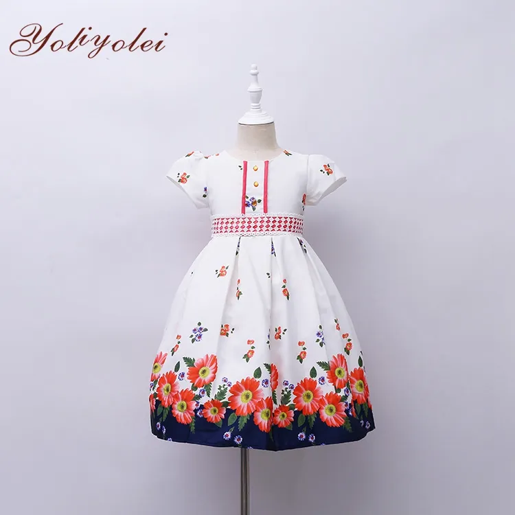 Elegant Kid Girl Floral Print Party Dress For 9 Year Child Party Wear