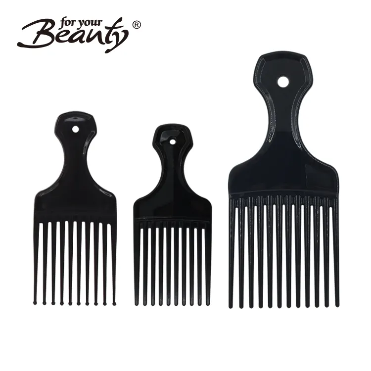 Free sample black high quality plastic lift afro pick up comb set in hair styling