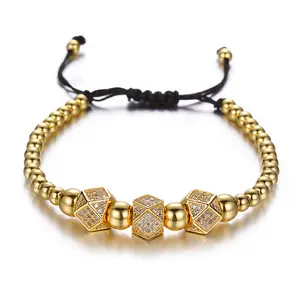 手工可调节编织 Macrame 手镯 3 件铺路 CZ 珠 Anil Arjanda Macrame Rope Bracelet