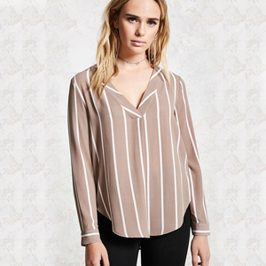 Blusa de Oficina <span class=keywords><strong>a</strong></span> Rayas para Mujer, Manga Larga, 100% Algodón, Moda Otoñal, Gran Venta - Product Image 3