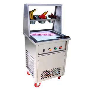 Commercial Single Square pan Cold Plate Fried Rolled Ice Cream Maker Machine with Shelf/ Thailand Fry Ice Cream