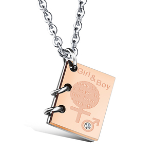 Collar de Pareja con Colgante en Forma de Libro <span class=keywords><strong>LoveStory</strong></span> de Acero Inoxidable, Diseño Nuevo, Venta al Por Mayor - Product Image 6