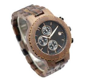 Montre chronographe analogique <span class=keywords><strong>de</strong></span> <span class=keywords><strong>luxe</strong></span> pour homme, cadran bleu roi, bracelet <span class=keywords><strong>en</strong></span> <span class=keywords><strong>bois</strong></span>, mouvement à quartz 40 mm, <span class=keywords><strong>lunette</strong></span> à motif quadrillé brossé, largeur <span class=keywords><strong>de</strong></span> bracelet 20 mm - Product Image 4