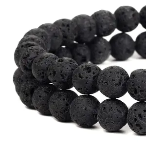 beads Suppliers-Wholesale Natural Black Lava Volcanic Round Stone Loose Beads For Jewelry Making 4mm 6mm 8mm 10mm 12mm 14mm