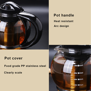 Tetera de té clásica con infusor, juegos de café y té redondos de vidrio, 1300ml, color negro, 120 grados - Product Image 3