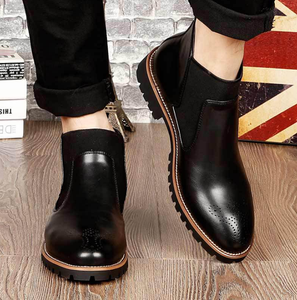 UP-0081J Casual PU Leather scarpe eleganti nere antiscivolo da uomo slip on stivaletti - Product Image 3