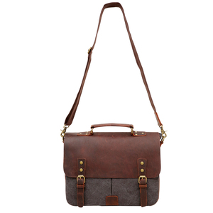 Bolso Bandolera para Hombre, Estilo Vintage, Lona y Cuero Genuino, para Portátil de 14 Pulgadas - Product Image 6
