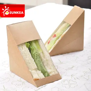 Kraft kağıt sandviç kutusu gitmek için PET pencere ile üçgen sandviç ambalaj