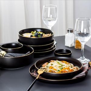 Premier choix créatif nordique fine noir traçage or dîner en porcelaine <span class=keywords><strong>ensemble</strong></span> de vaisselle - Product Image 1