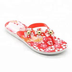 New Fashion Pattern Flower Upper PVC PCU Ladies Slippers Flip Flops