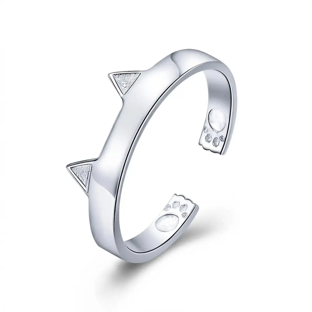 Anel de prata esterlina retrô temperamento, moda feminina, anel de prata fofo de gato com orelha scr387
