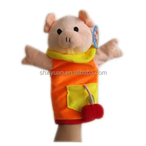 Marionnette cochon à main en coton tricoté, pour faire des peluches d'animaux, jouets à la main, de dessins animés