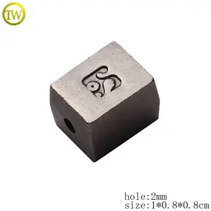 Beads Square Shape Custom Metal Jewelry Beads Anti Nickle Stamped Logo Metal Charm Bracelet