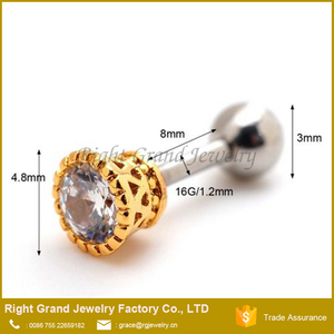 16g Aleación de Zinc Chapado En Oro Circón Cúbico Adelante Helix Cartílago Pernos Prisioneros Del Oído - Product Image 4