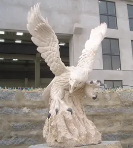 Full Hand Carved Garden Decor Modern Art Polish Stone Marble Granite Eagle Statue Sculpture With Wings