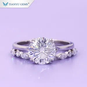 Tianyu Gem Lab Grown Diamond D E F 16 Hearts &Arrows Cut Moissanite Wedding Set Engagement Rings In Platinum