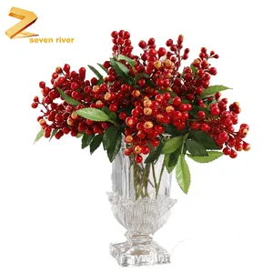 Artificial plastic red berry High Quality for Christmas artificial berry blossom branch fake plants