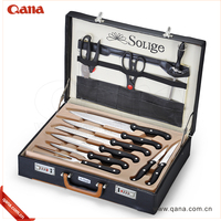 Couteau de chef QANA Factory Wholesale OEM, couteau Damas avec étui en aluminium, ensemble de 25 couteaux en acier inoxydable