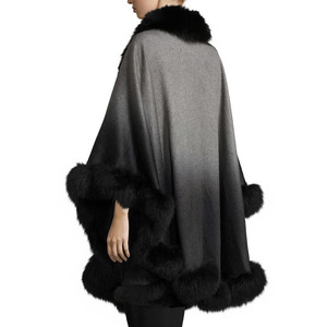 <strong>Ladies</strong> Trimmed Fur Cashmere <strong>Ponchos</strong> - Product Image 2