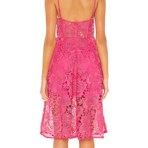 Sundress estilo Floral encaje correa ajustable ajuste y llamarada Sexy verano mujeres <span class=keywords><strong>Midi</strong></span> <span class=keywords><strong>vestido</strong></span> de encaje - Product Image 5