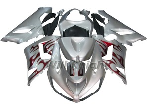 Kit de carenado para motocicleta <span class=keywords><strong>Kawasaki</strong></span> Ninja 636 <span class=keywords><strong>ZX6R</strong></span> ZX-6R <span class=keywords><strong>05</strong></span> 06, kit de carrocería de plástico ABS, fuego rojo y plateado - Product Image 1