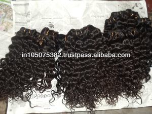 Premium Original non transformé doux vierge cuticule aligné Temple indien brut 16 "bouclés Remy Extensions de cheveux Machine cheveux humains - Product Image 2