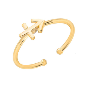 Chevalière en acier inoxydable plaqué or 18K, anneau de doigt minimaliste, zodiaque, Non polissage, tendance, bijoux pour cadeaux, 1 pièce - Product Image 3