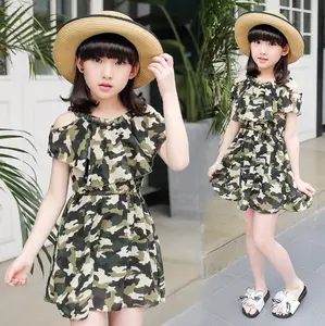 Hao Baby-vestido de verano para niña, falda de gasa de camuflaje con hombros al descubierto, novedad de 2022