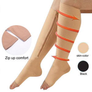 Tất Nén Có Khóa Kéo Tất Nén Cao Đến Đầu Gối Không Ngón Màu Đen Da - Product Image 1