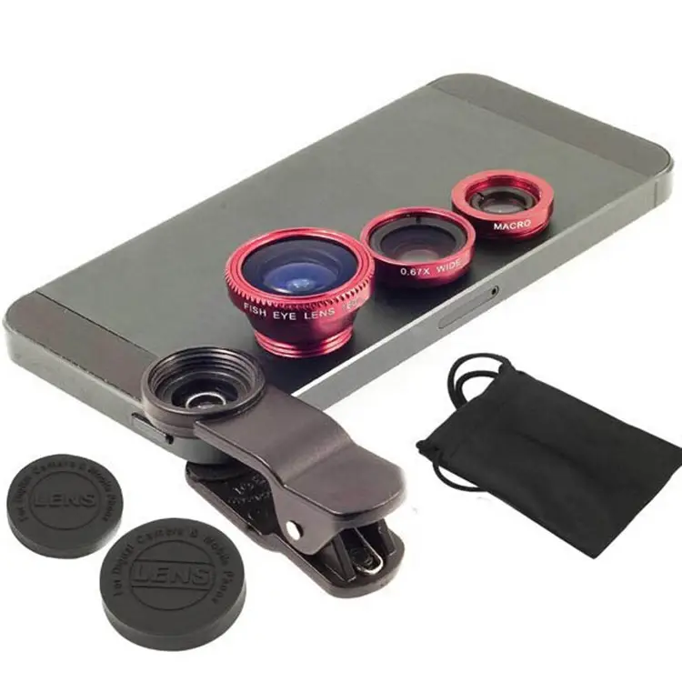 पूर्ण सेट सेल फोन 3-में-1 वाइड कोण मैक्रो Fisheye लेंस कैमरा किट मोबाइल फोन मछली नेत्र लेंस