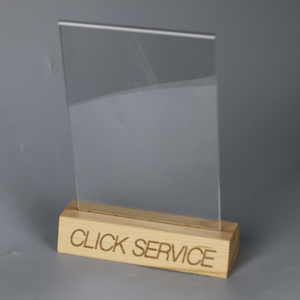 <span class=keywords><strong>Support</strong></span> d'affichage de poster en acrylique cristal sur base en bois en forme de T A6, <span class=keywords><strong>support</strong></span> de menu de table magnétique et non magnétique avec bois - Product Image 1
