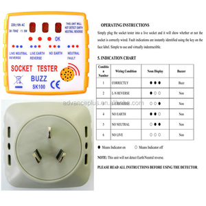 Testador de Tomadas AC para Uso Doméstico e Profissional com 6 Indicações Visuais e Sonoras, Garantia de 1 Ano SK100A - Product Image 3