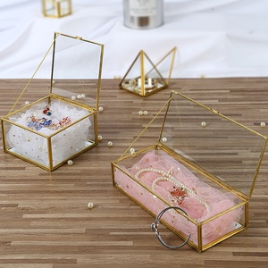 DIGU di alta qualità gioielli di medie dimensioni Golden <span class=keywords><strong>trasparente</strong></span> Teinket scatola geometrica <span class=keywords><strong>trasparente</strong></span> per il trucco in vetro - Product Image 2