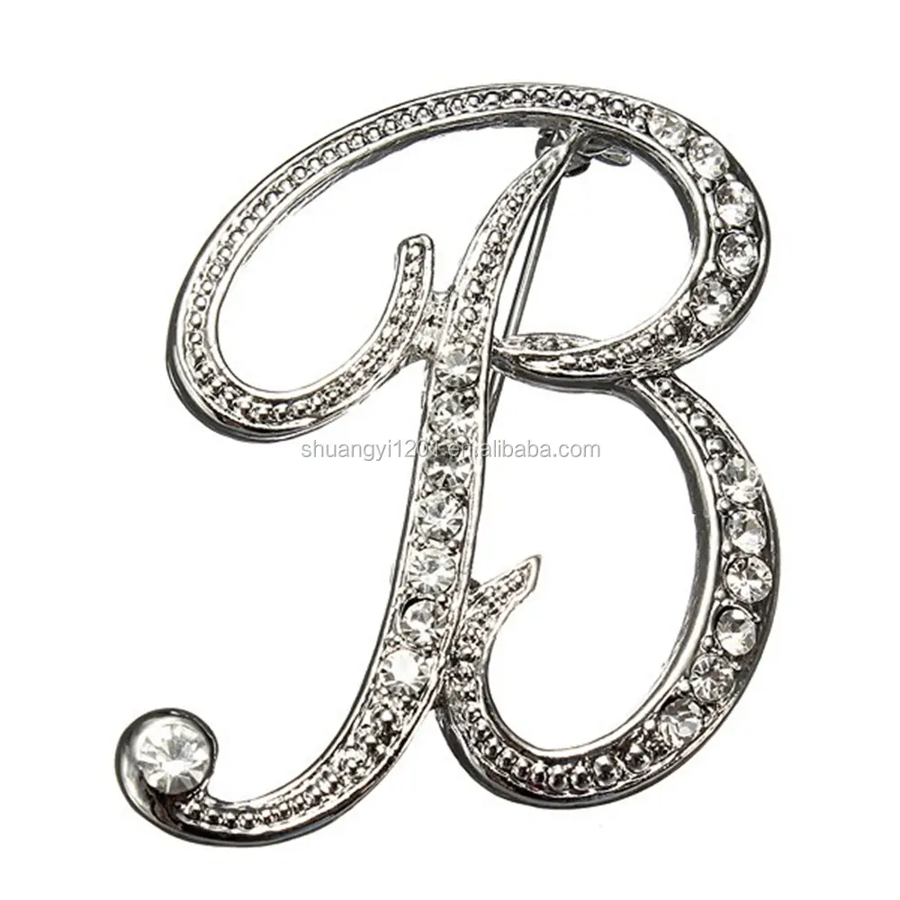 Diseño Simple personalizado de diamantes de imitación cristal inicial letra B alfabeto broche pines
