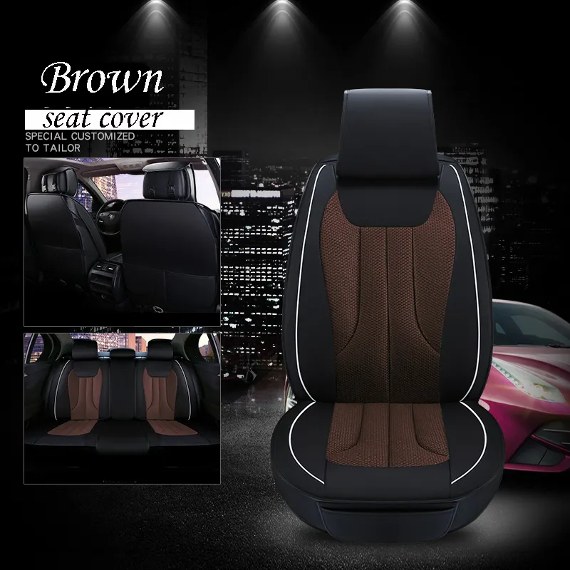 Free Dropshipping Full Set Universal Car Seat Cover 5D Surrounded Luxury Waterproof Pu Leather and Silk Car Seat Cushions