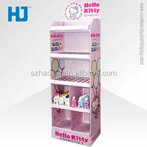 粉红色设计纸箱支架，用于化妆品，纸板展示，化妆品展示架