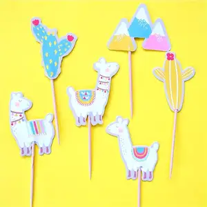 24 Llama Cupcake Toppers Cute Cactus Birthday Party Fruit Picks Fiesta Decor Alpaca Cake Topper