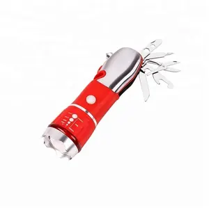 Đa Chức Năng Cắm Trại Pocket LED Torch Zoom Đa Công Cụ Dao Không Gỉ Đèn Pin