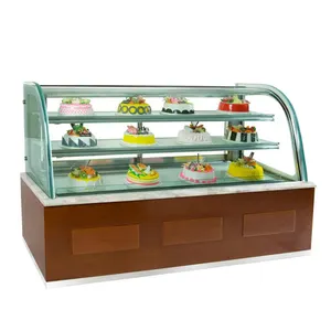 Контейнер для хладагента с деревянной основой для хлебобулочных изделий, изогнутая стеклянная витрина для продуктов