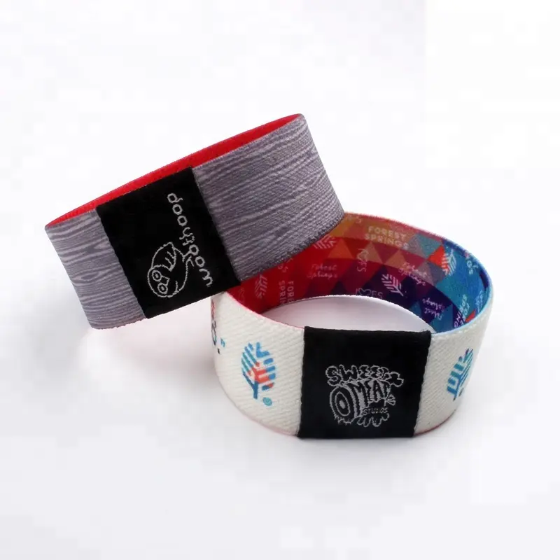 Unique design custom logo sublimation elastic wristband with fabric label