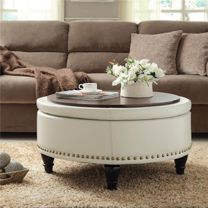 En suministro moderno blanco de gran tamaño de cuero Otomano - Product Image 1