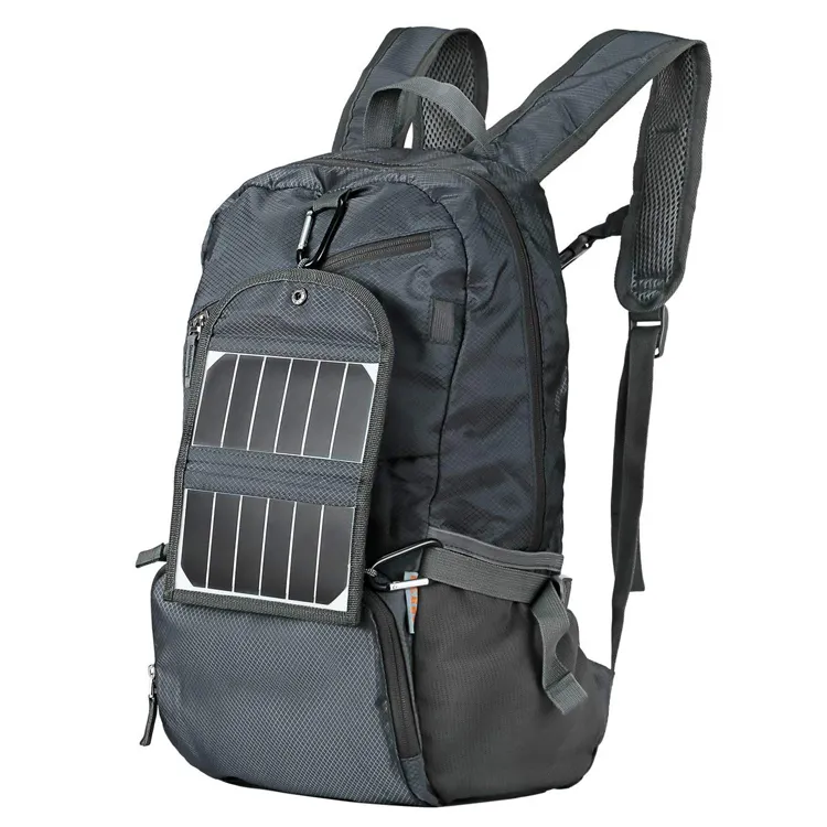 Mochila masculina personalizada para trilhas, bolsa de acampamento à prova d' água, painel solar dobrável, mochila de carregamento