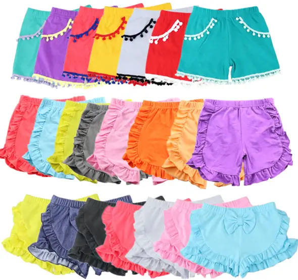 hot summer kids shorts colors cotton spandex ruffled wholesale bulk boutique solid kids cute cheap girls ruffle shorts