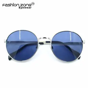 نظارات شمسية صيفية كلاسيكية بشعار مخصص طراز UV400 نظارات زرقاء بإطار عاكس معدني دائري/مستدير للنساء والرجال