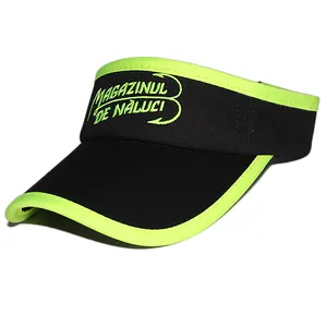 Custom embroidered sports plain black long bill large sun visor cap